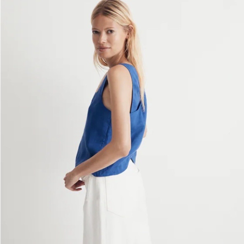 NWOT - Madewell, 100% linen Cross Back Sleeveless Top, Bluestone - 14